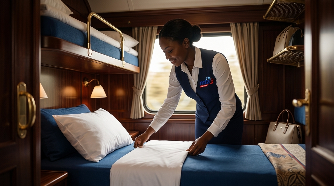 Couchette CAMRAIL préparée par une hôtesse MTA Express